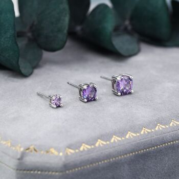 Amethyst Purple Cz Stud Earrings, 3 of 11
