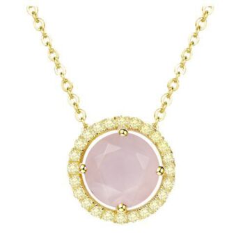 Round Rose Quartz 18k Gold Plated Necklace, 3 of 4