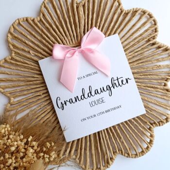 Granddaughter Birthday Card For Her, Luxury Bow Card, Choice Of Colours Handmade Bow, 2 of 6