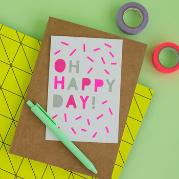Oh Happy Day! Handmade Card Neon Pink/Grey, 3 of 7