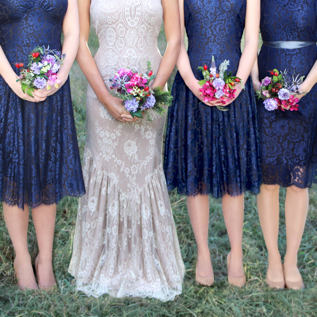 Bespoke Lace Bridesmaid Dresses Midnight Blue, 1 of 9