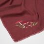 Mushroom Embroidered Burgundy Pashmina Scarf, thumbnail 4 of 5