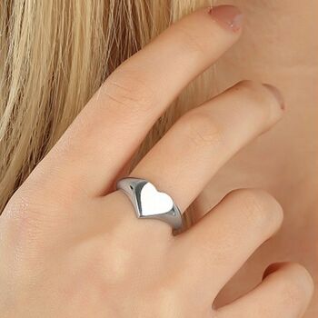 Heart Love Signet Ring In Sterling Silver, Gold Plated, 5 of 9