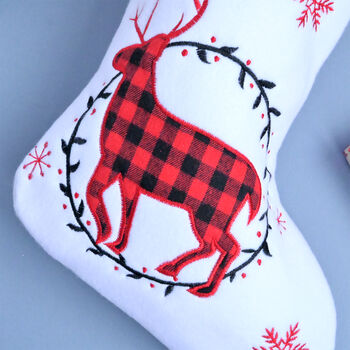 Personalised Tartan White Stocking With Reindeer, 2 of 4