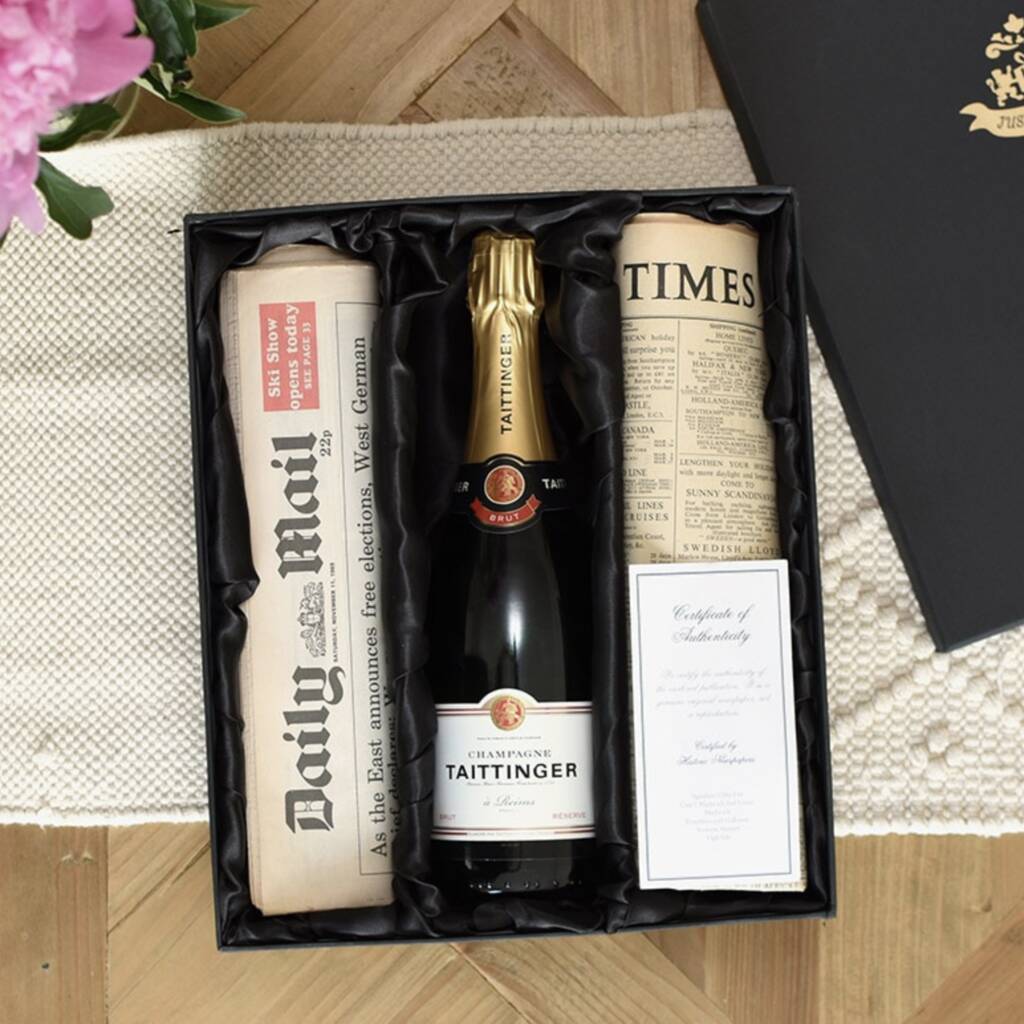 Double Newspaper And Taittinger Champagne Gift Set, 1 of 3