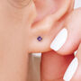 Solid 9ct Yellow Gold February Amethyst Birthstone Stud Earrings, thumbnail 2 of 10