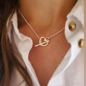 Sterling Silver Toggle Love Heart T Bar Necklace, 6 of 7