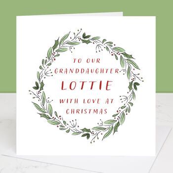 Granddaughter Personalised Wreath Christmas Card, 3 of 3