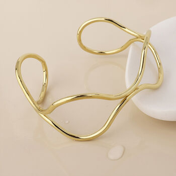Gold Plated Wire Wave Cuff Bangle, 3 of 4