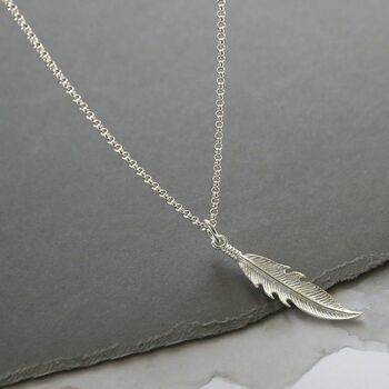 Sterling Silver Lucky Feather Necklace, 2 of 7