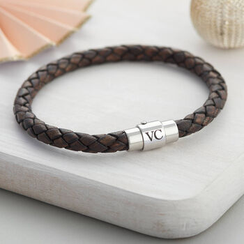 Men's Plaited Leather Personalised Clasp Bracelet, 2 of 8