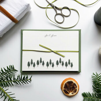 Pine Forest Personalised Winter Flat Notecard Set, 4 of 4