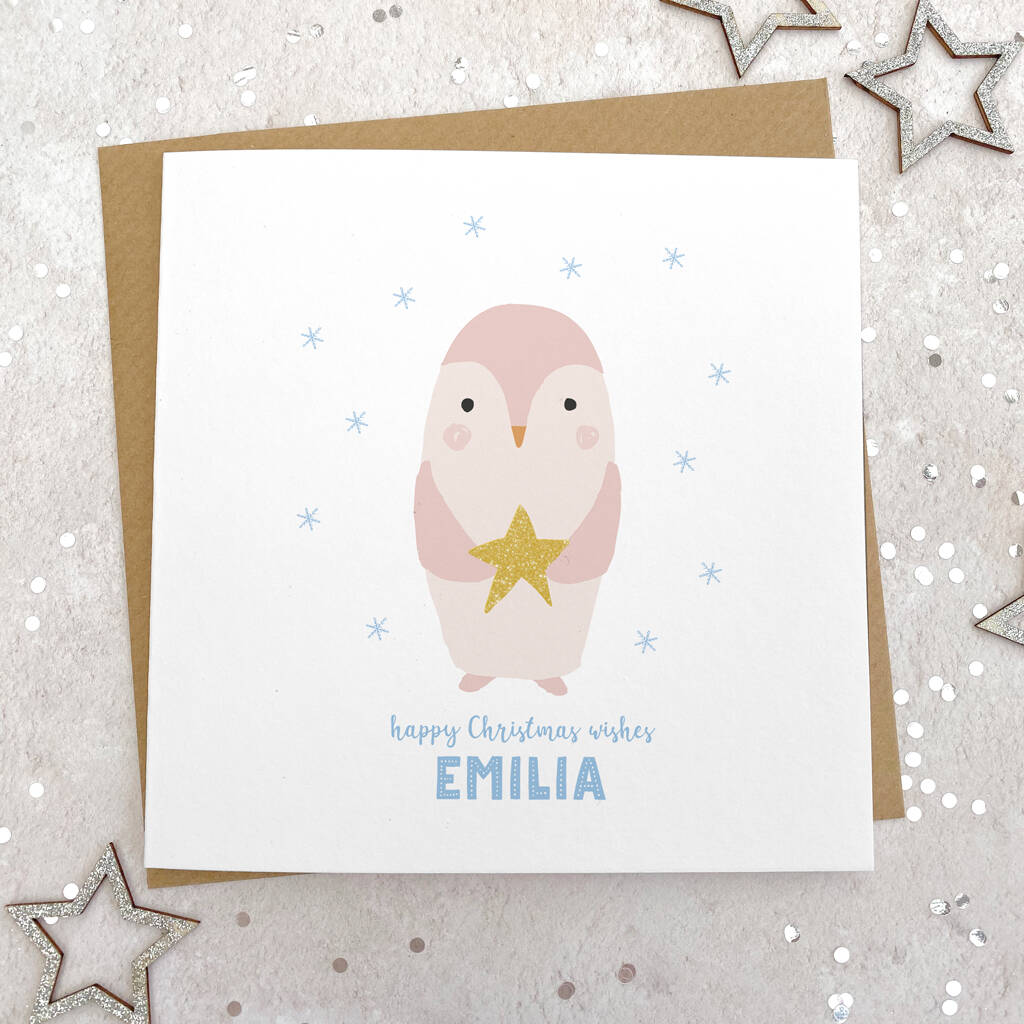 Personalised Glittery Penguin Christmas Card, 1 of 2
