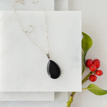 925 Sterling Silver Black Obsidian Pendant Necklace, 3 of 5