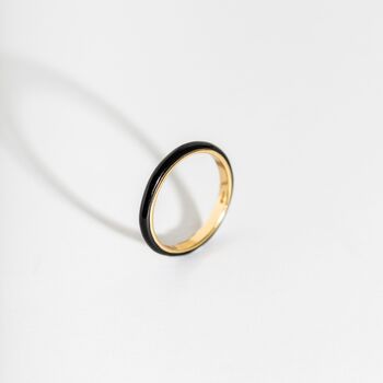 Black Enamel And 14k Gold Vermeil Plated Stacking Ring, 2 of 9