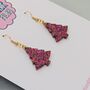 Red Wine / Hot Pink And Gold Glitter Christmas Tree Earrings Small And Large, thumbnail 4 of 9