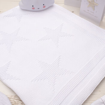 Toffee Moon White Star Christening Baby Blanket, 2 of 12