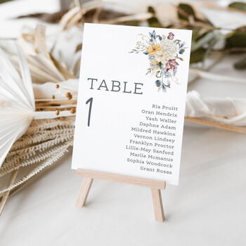 Wedding Table Plan Cards Burgundy Blue White Florals, 4 of 6