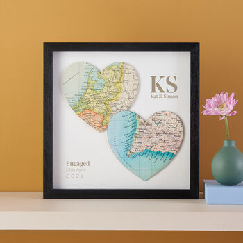 Two Map Hearts Personalised Engagement Print Gift, 2 of 7