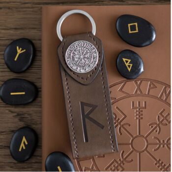 Men’s Rune Embossed Faux Leather Key Ring, 3 of 8