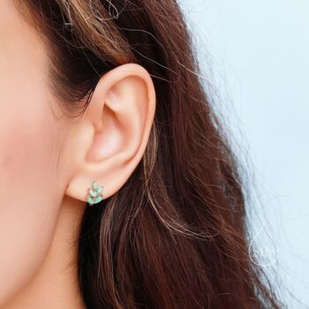 Green Opal Leaf Huggie Hoop Earrings, 5 of 9