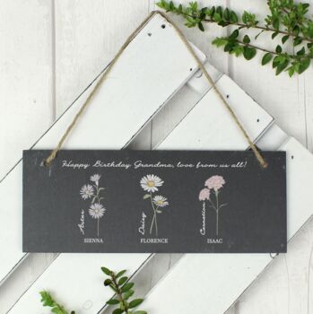 Personalised Family Birth Flowers Hanging Slate Plaque, 3 of 5