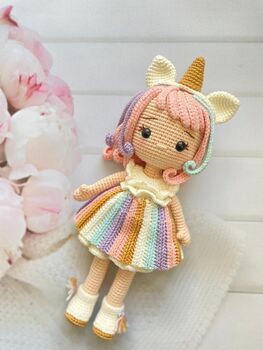 Handmade Crochet Unicorn Doll, Knit Doll, 6 of 12