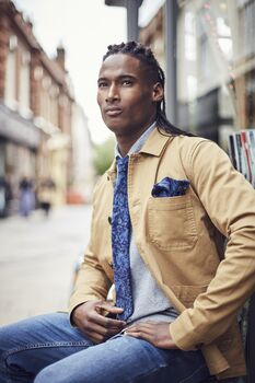Dancys Mens Blue Retro Print Needlecord Pocket Square, 3 of 7