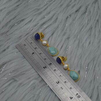 Blue Jade Pearl Amazonite Silver Earrings, 2 of 8