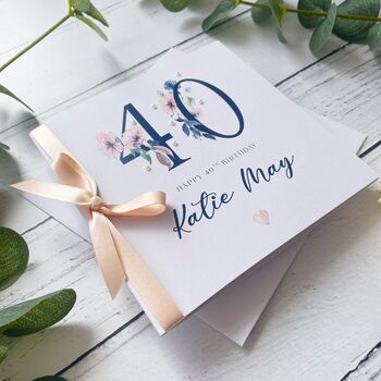 40th Birthday Card For Her, Navy With Pearls, 4 of 6