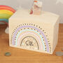 Personalised Pastel Rainbow Natural Wooden Money Box, thumbnail 1 of 3