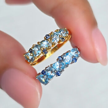 Blue Sapphire And Blue Topaz Pear Cut Half Eternity Band In Sterling Silver And Gold Vermeil, 8 of 11