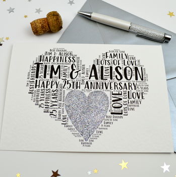 Personalised 25th Wedding Anniversary Love Sparkle Card, 6 of 6