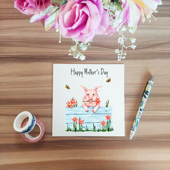 Illustrated Cute Pig Mother's Day Card, 3 of 4