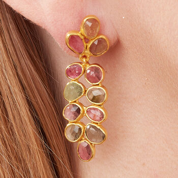 Tourmaline And Gold Plated Silver Leaf Drop Earrings, 7 of 7