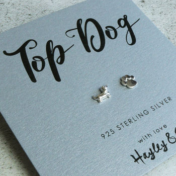 Sausage Dog And Paw Print Silver Earrings, 5 of 11