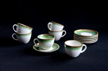 Green Set Of Two Handmade Porcelain Tea Cup With Saucer, 2 of 12