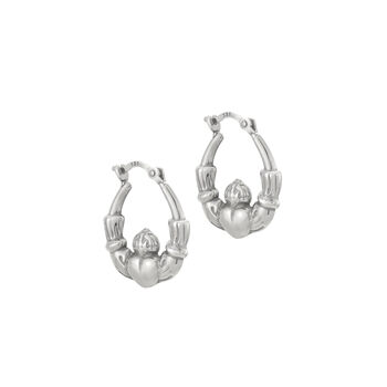 Sterling Silver Claddagh Creole Hoop Earrings, 5 of 5