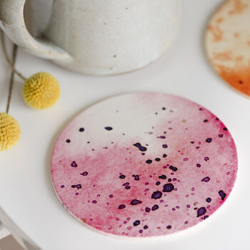 Set Of Four Leather Coasters With Watercolour Design, 4 of 5