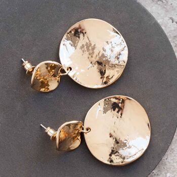 Hammered Gold Colour Double Disc Drop Earrings, 2 of 6