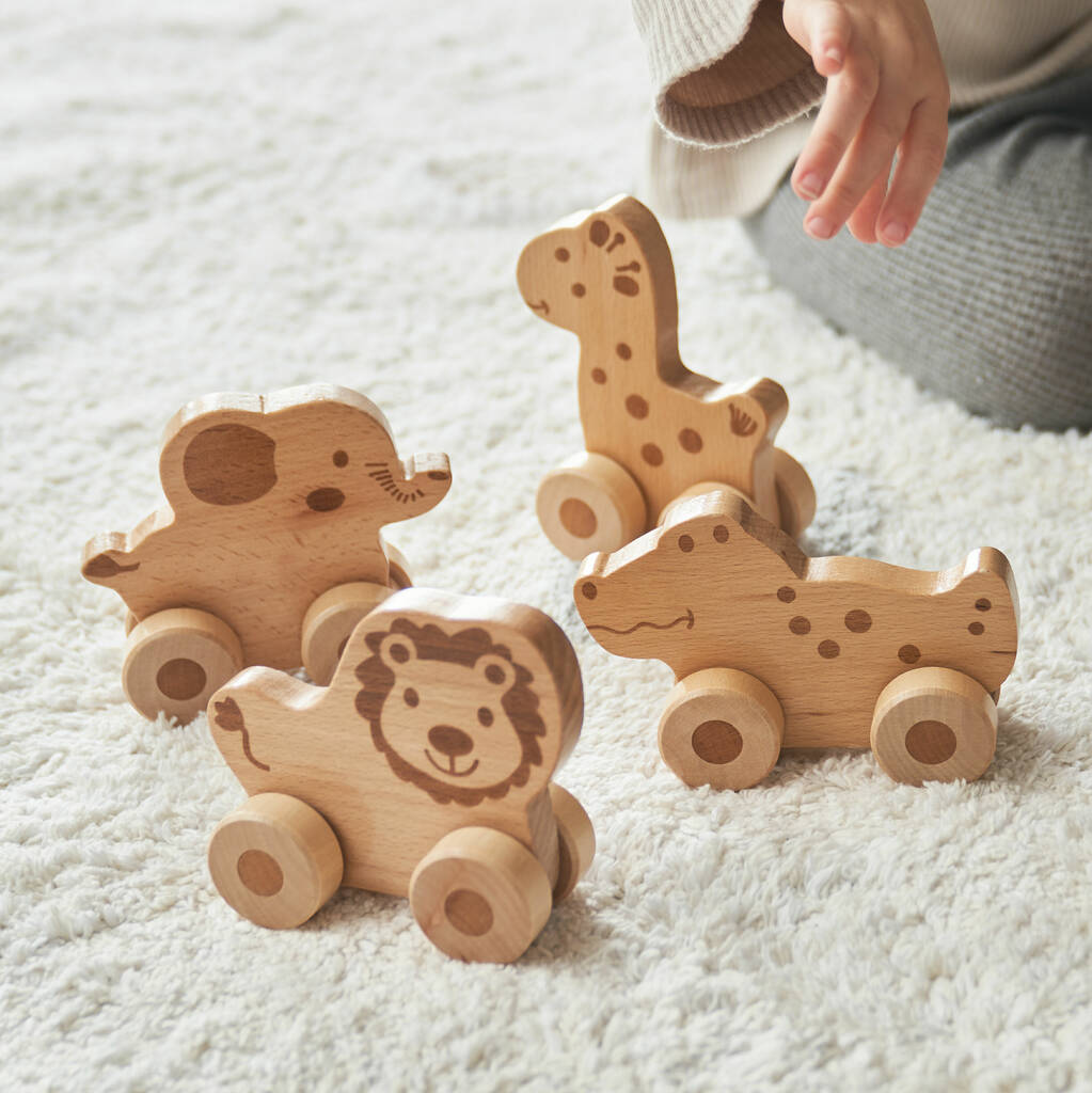 Set Of Four Push Along Wooden Toy Animals By Sophia Victoria Joy |  notonthehighstreet.com