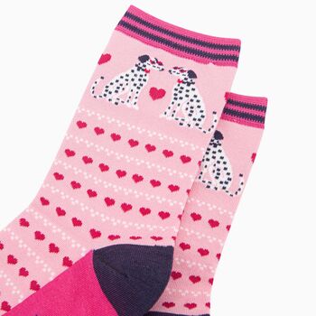 Women's Bamboo Socks Pink Dalmatians Love Hearts, 3 of 4