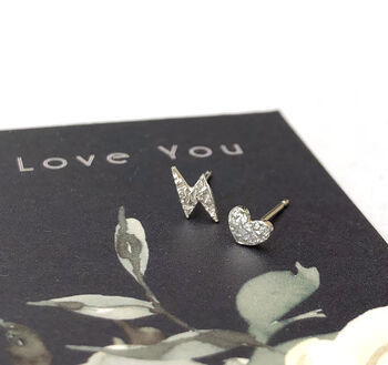 Well Done Exam Graduation Sterling Silver Heart And Lightning Bolt Mismatched Earrings, 6 of 12