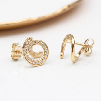 18ct Gold Plated Spiral Stud Plain Or Crystal Earrings, 2 of 9