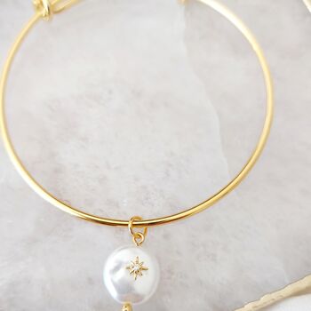 Adjustable Gold Plated Pearl Charm Bangle, 5 of 5