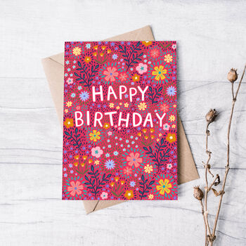 Floral Birthday Card For Women, Dark Pink Flowers, For Her, 2 of 2