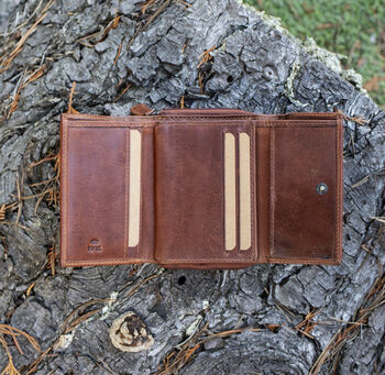 Women's Luxury Oiled Leather Small Trifold Purse Rfid Protected Personsalised, 5 of 6