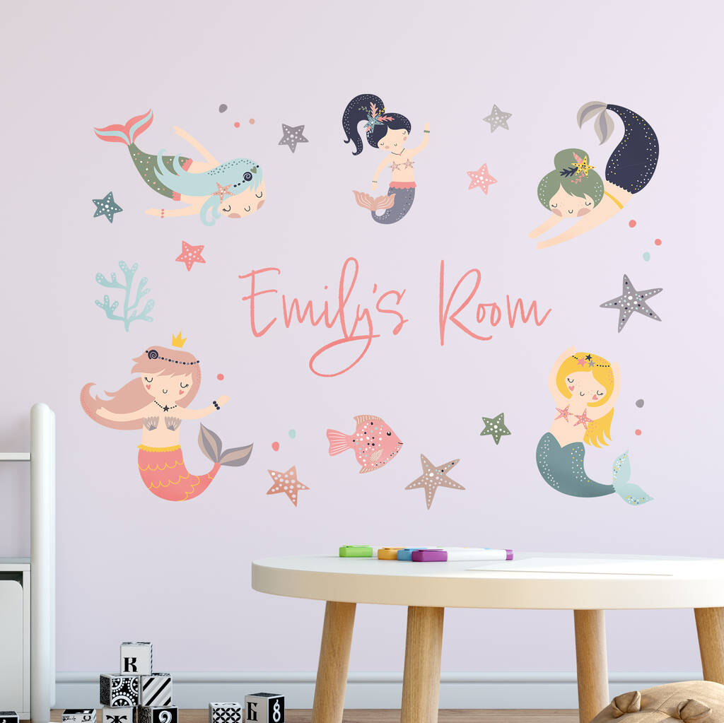 Personalised Mermaid Ocean Wall Sticker For Kids Room, 1 of 2