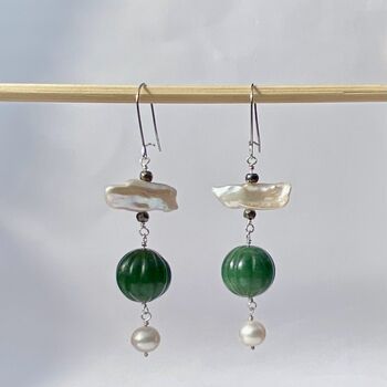 Gemstone Olive Green Pearl And Marcasite Earrings, 2 of 2
