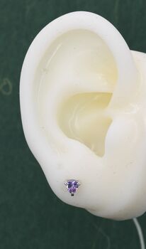 Sterling Silver Tiny Trillion Cut Amethyst Purple Cz Stud Earrings, 6 of 11